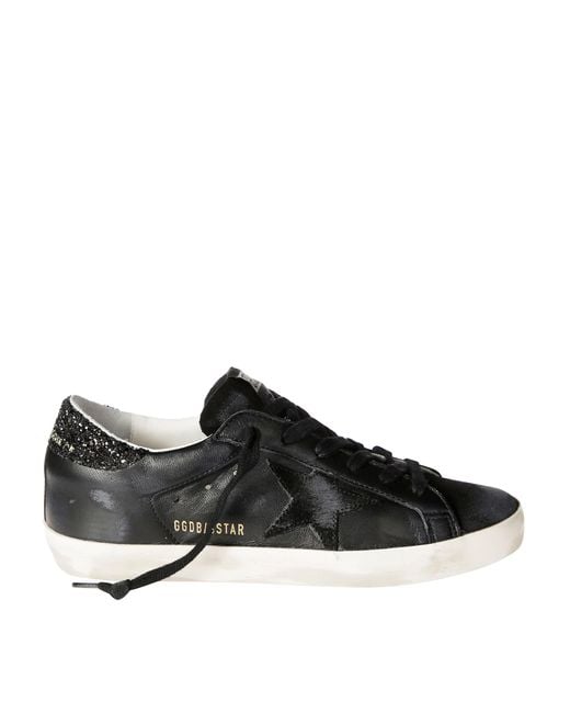 Golden Goose Deluxe Brand Black Superstar Nappa Upper Suede Toe And Star Glitter