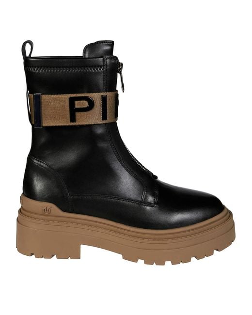 Biker Pelle Stretch Allacciato Fibbia Dorato di Pinko in Black