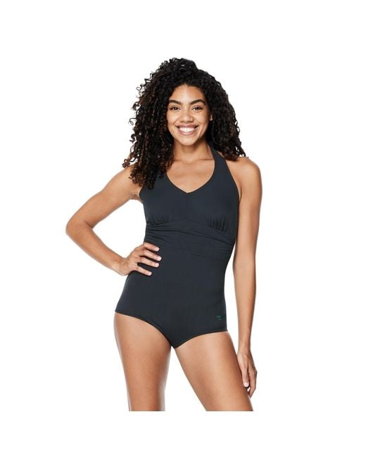 Speedo Blue Solid Halter One Piece