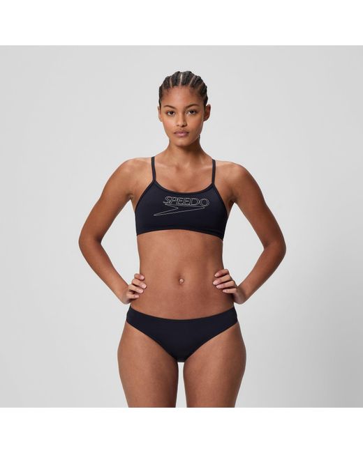 Speedo Black Endurance+ Logo Thinstrap Bikini Set