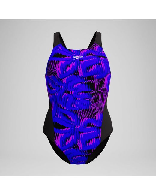 Speedo Blue Club Training Printed Recordback Swimsuit