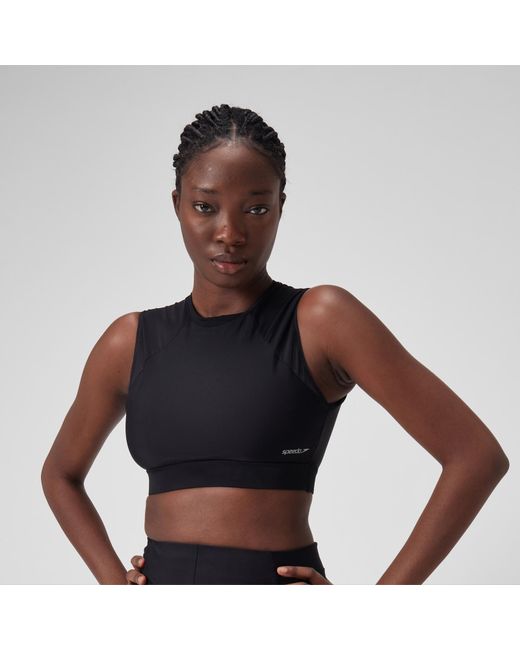 Speedo Blue Solid Short Sleeve Crop Top Dark