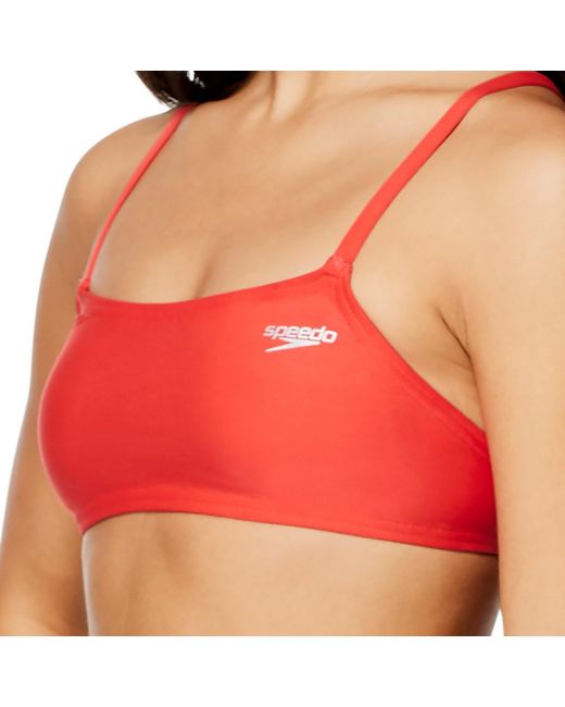 Speedo Red Solid Strappy Fixed Bikini Top