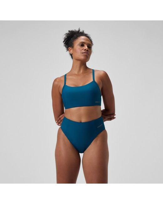 Speedo Blue Solid Hi Waist Bikini Bottom Dark