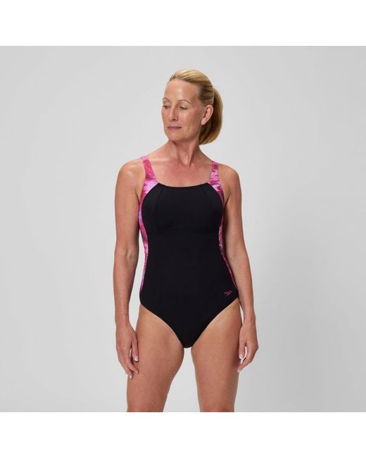 Speedo Black Shaping Lunalustre Printed One Piece