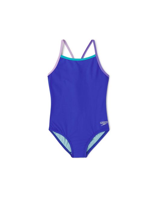Speedo Blue Solid Propel Back One Piece