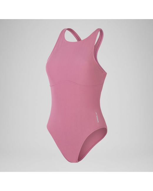 Speedo Pink Solid High Neck One Piece