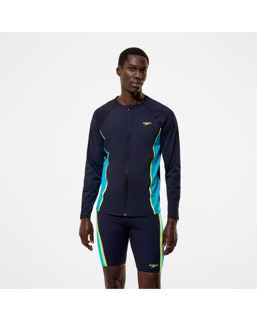Speedo Blue Hyperboom Splice Long Sleeve Zip Rashguard for men