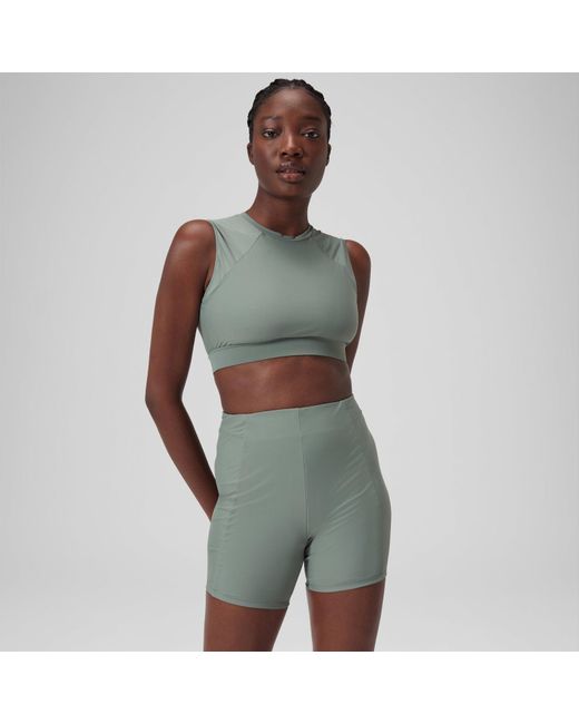 Speedo Green Solid Short Sleeve Crop Top