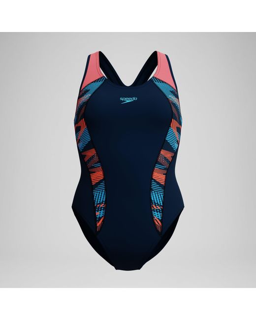 Speedo Blue Placement Swimsuit/Coral