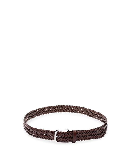 Andersons Brown Leather Woven Belt for men