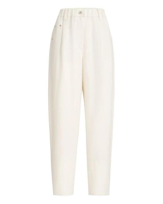 Brunello Cucinelli White "Carrot" Mixed Linen Pants
