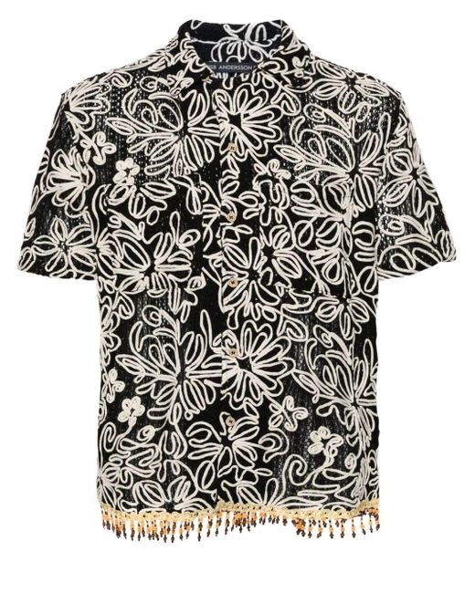 ANDERSSON BELL Black `Flower` Short Sleeve Shirt for men