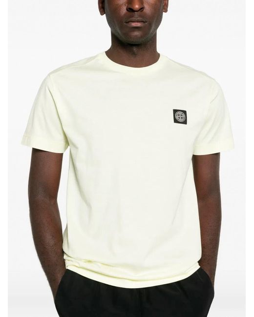Stone Island White 60/2 Cotton Jersey Garment Dyed T-Shirt for men