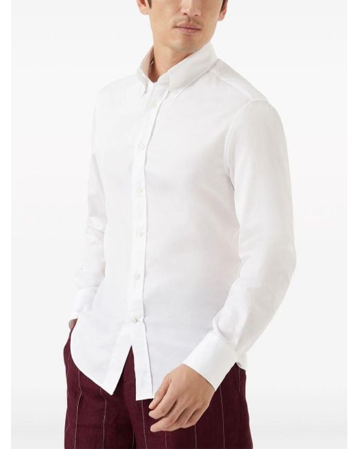 Brunello Cucinelli White Slim Fit Shirt With Button-Down Collar for men