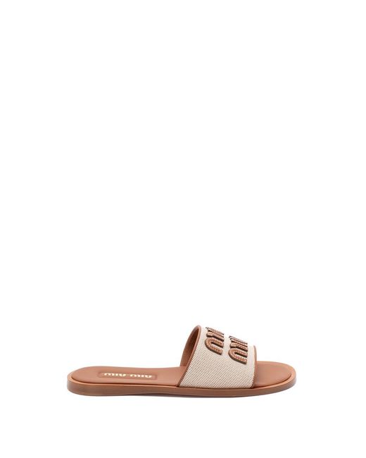 Miu Miu Pink Canvas And Leather Slides