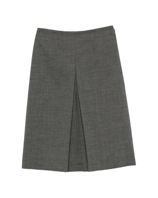 Prada Gray Wool Skirt With Nylon Waistband