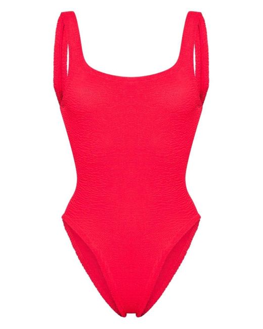 Hunza G Pink Low-back Textured Swimsuit