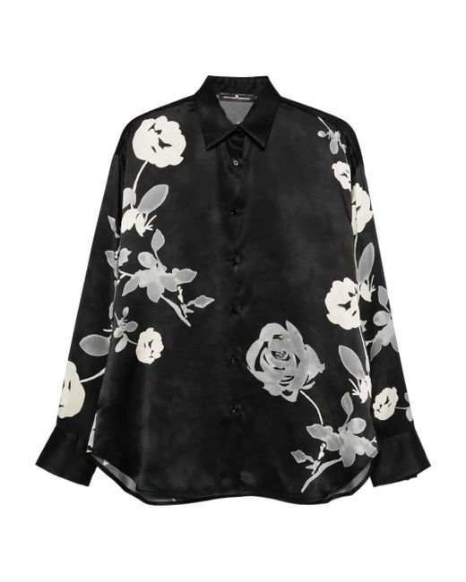 Ermanno Scervino Black Silk Floral Print Top