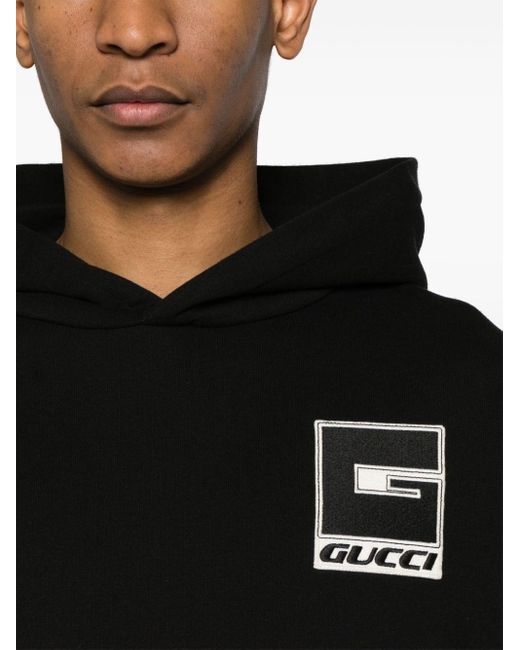 Gucci Black Logo-embroidered Cotton Hoodie for men