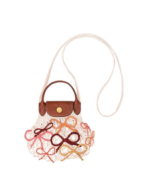 Longchamp White 'Le Pliage Filet Raphia' Extra Small Mesh Bag