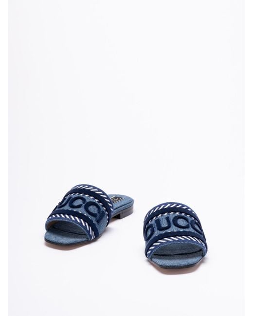 Sandalo Slider Con Scritta di Gucci in Blue
