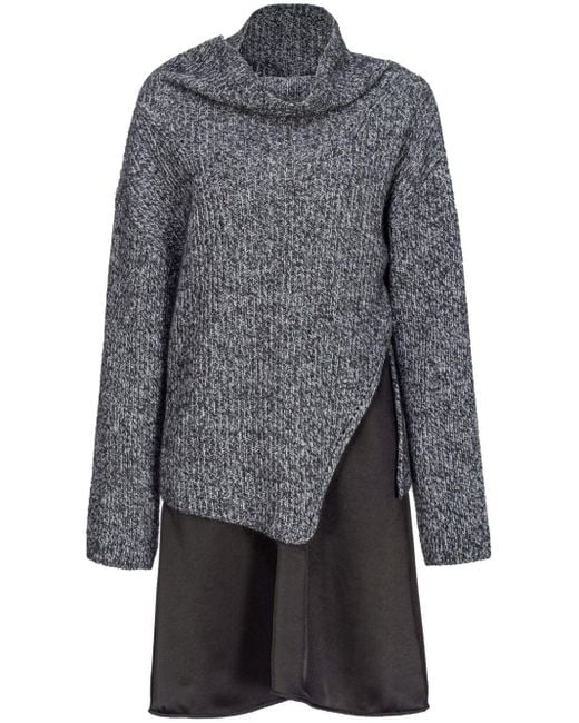 Pinko Gray Layered Midi Dress With Textured Knit