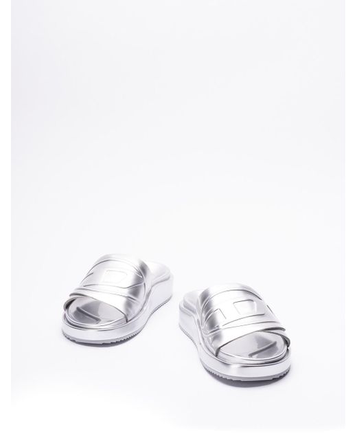 `Sa-Slide D Oval W` Slide Sandals di DIESEL in White