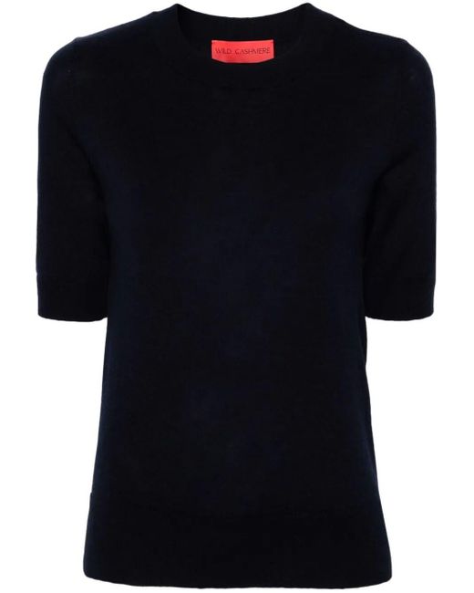 Wild Cashmere Black Half-Sleeve Crew-Neck Sweater