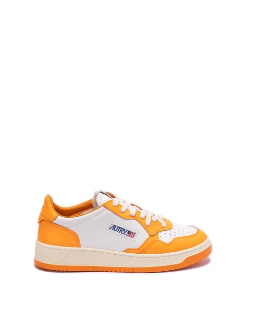Autry Orange `Medalist Low` Leather Sneakers for men