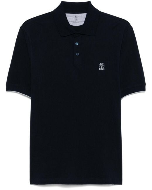 Brunello Cucinelli Black Logo Cotton Polo Shirt for men