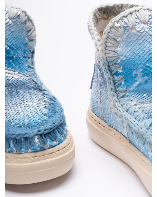 Mou Blue Sneakers With Sequins Allover And Dégradé Stitching