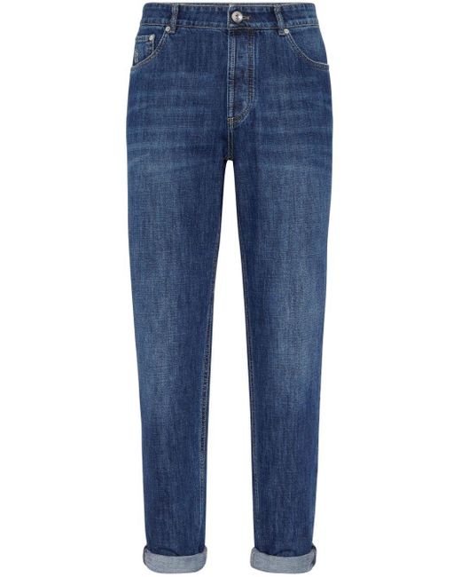Brunello Cucinelli Blue Mid-rise Tapered Jeans for men