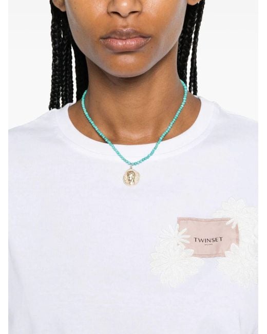 Twin Set White `Oval T Floreal` Embroidery T-Shirt
