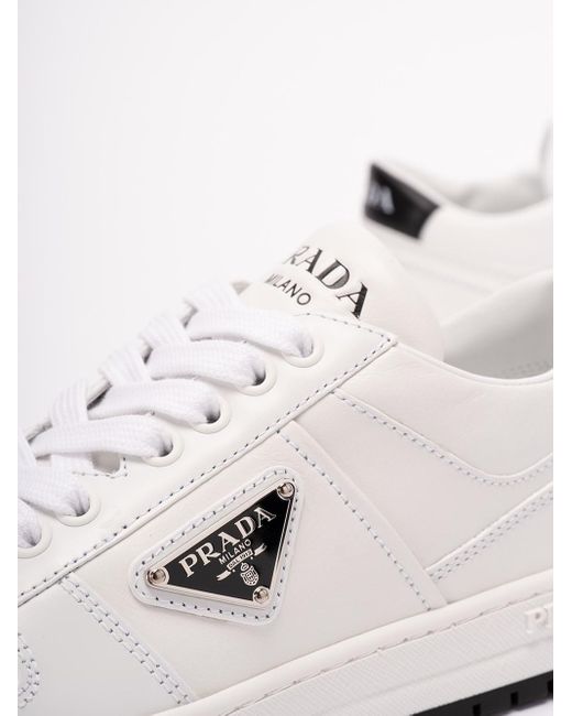 Prada White `downtown` Perforated Leather Sneakers