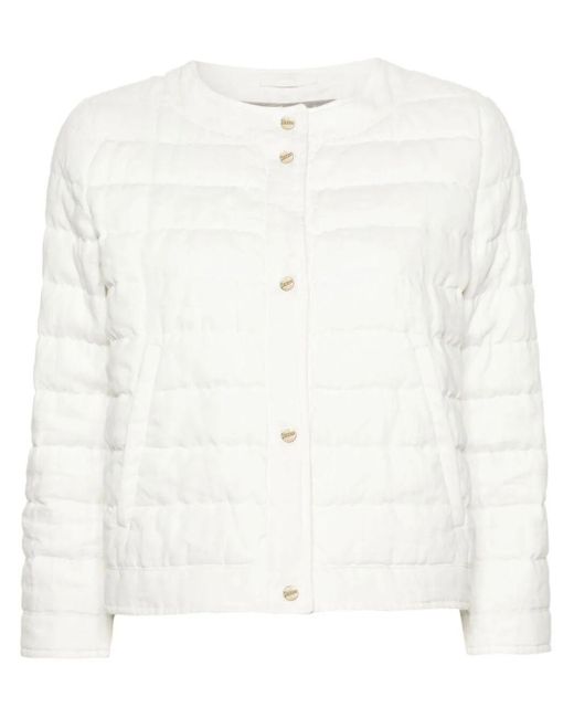 Herno White Round-neck Down Linen Jacket