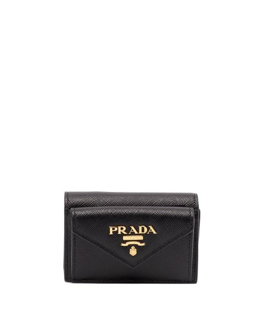 Prada - Women's Small Saffiano and Leather Wallet - Black