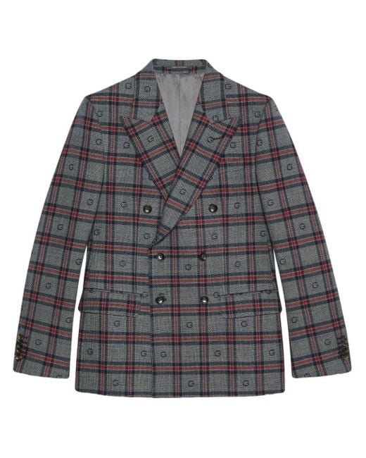テーラードジャケット GUCCI DOUBLE-BREASTED CHECKED WOOL JACKET Gucci Check-Pattern Wool Blazer in Gray for Men | Lyst