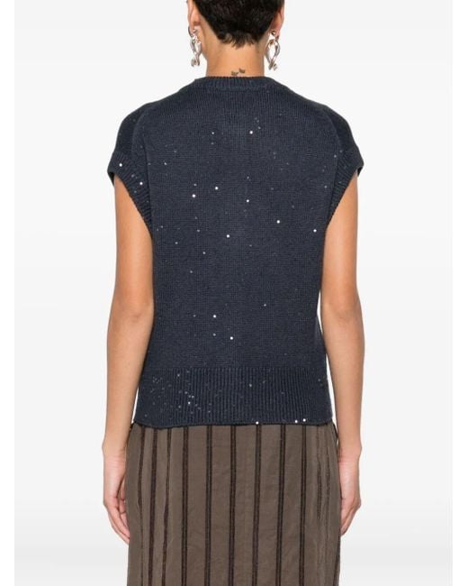 Brunello Cucinelli Blue Sequin-Embellished Cardigan