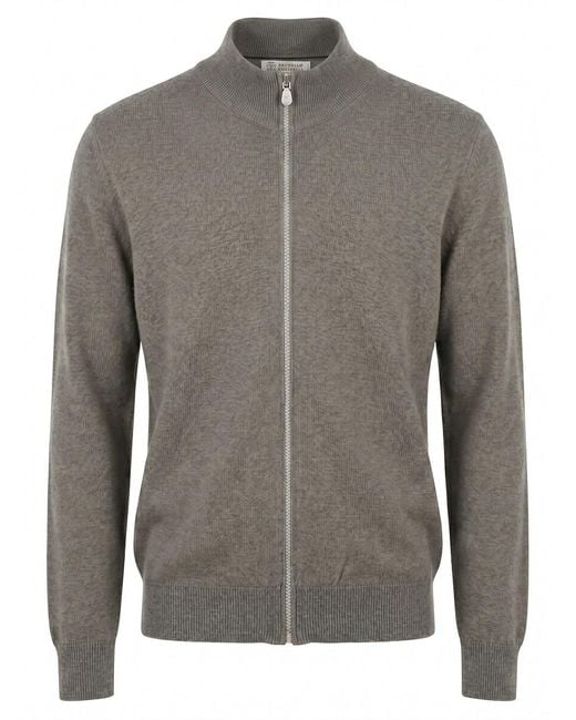Brunello Cucinelli Gray Zip-Front Cardigan for men