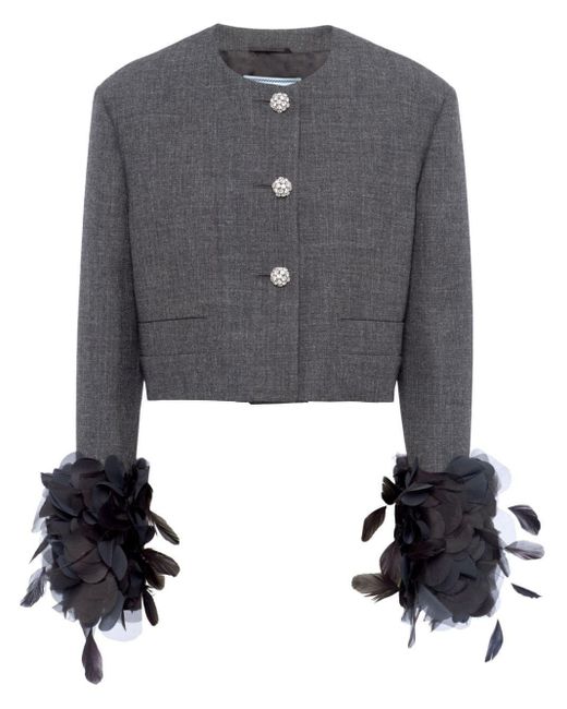 Prada Gray Cropped Jacket With Feather