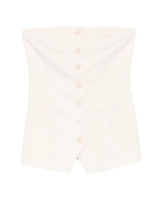 Patrizia Pepe White Button Strapless Top
