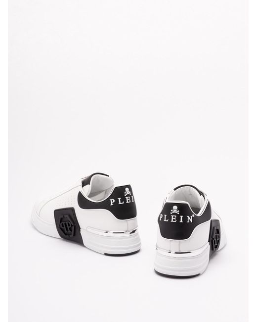 Philipp Plein White Low-Top 'Hexagon' Nappa Leather Sneakers for men