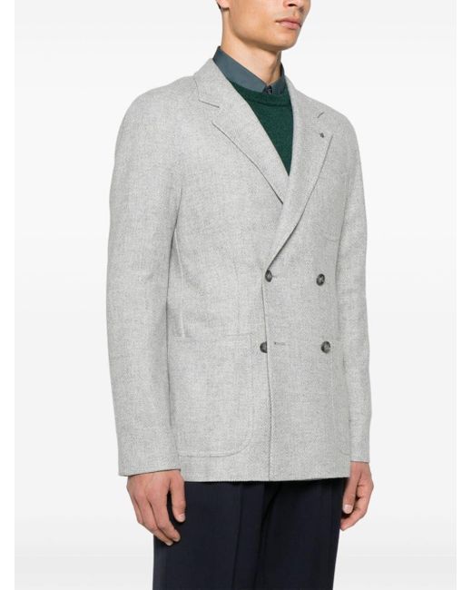 Tagliatore Gray Double-Breasted Tailored Wool Blend Jacket for men