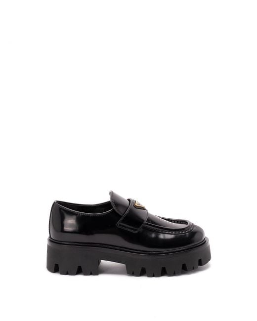 Prada Black Brushed Leather Loafers