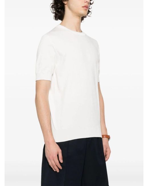 T-shirt bianca in maglia di Brunello Cucinelli in White da Uomo