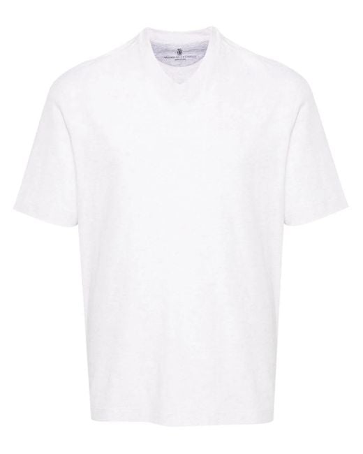 Brunello Cucinelli White V-Neck T-Shirt for men