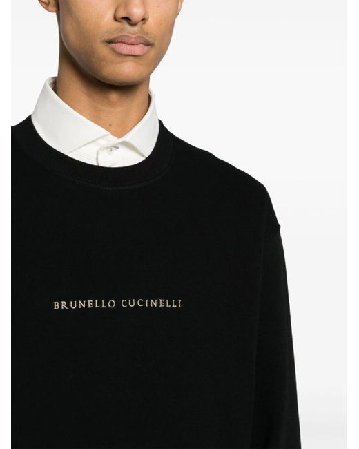 Brunello Cucinelli Black Logo-Embroidered Sweatshirt for men