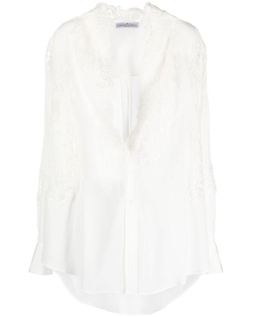 Ermanno Scervino White Floral-lace Silk Shirt