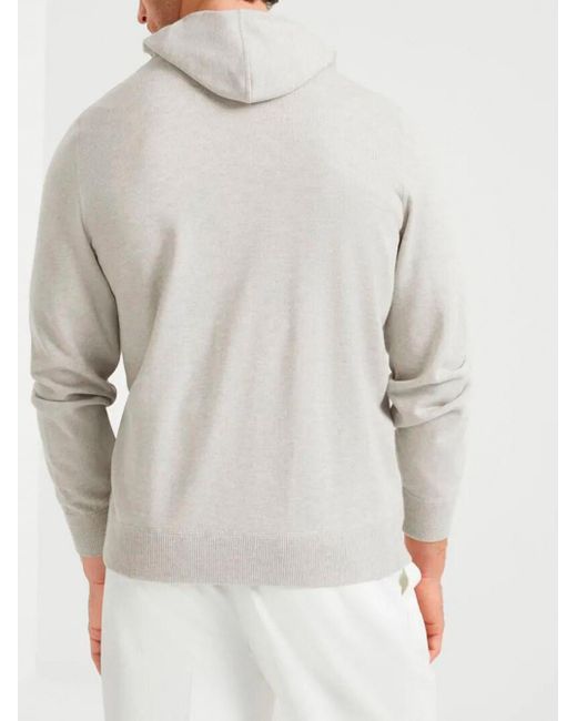 Brunello Cucinelli White Cashmere Hoodie for men